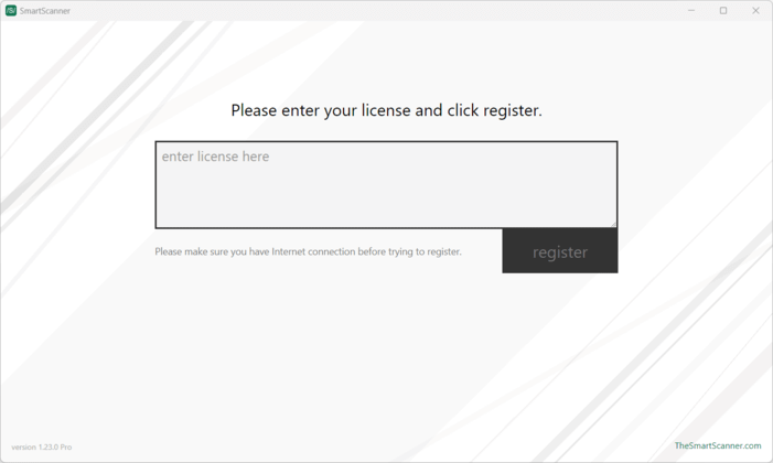 Registering license in SmartScanner