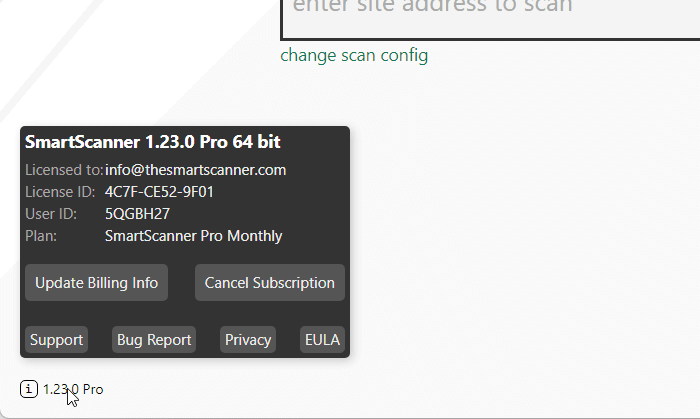View your SmartScanner license info